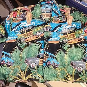 Scorpio Hawaiian Woody Car Short Sleeve Button Down Men's L - Las Vegas logo
